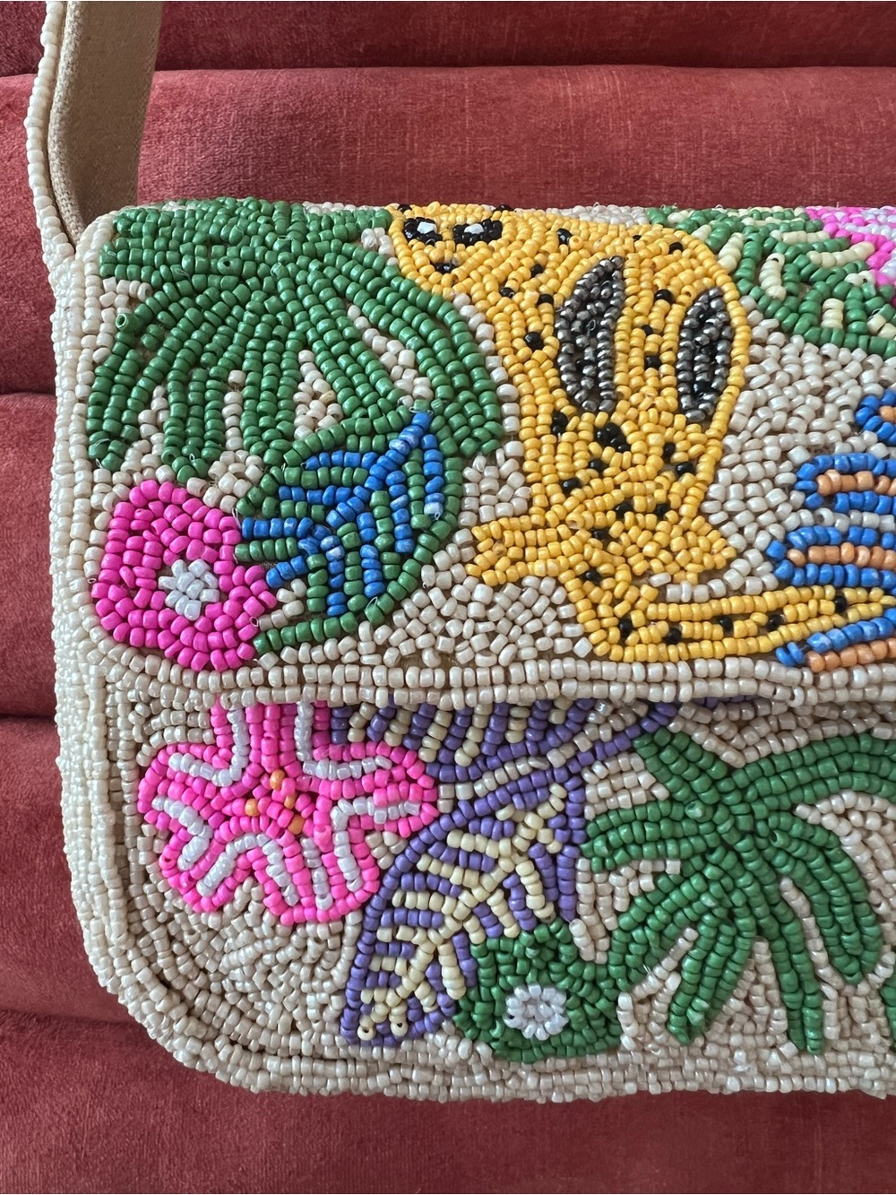NWT America & Beyond Tropical Leopard Motif Beaded Shoulder Bag - Picture 3 of 12